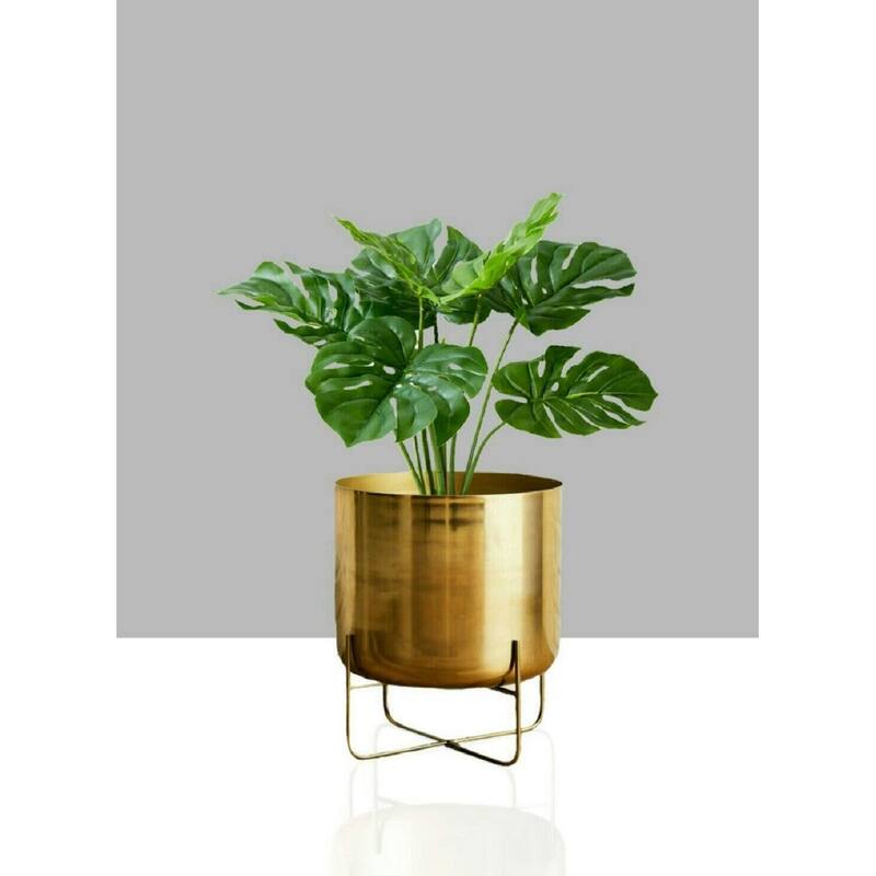 Gold Planter with Detachable Metal Stand, Decorative Indoor Planter Pot, Flower Pots Stand for Living Room, Kitchen, Office