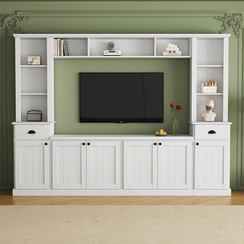 Minimalist TV Stand and Wall Unit Set with Ample Storage Space, Adjustable Shelves