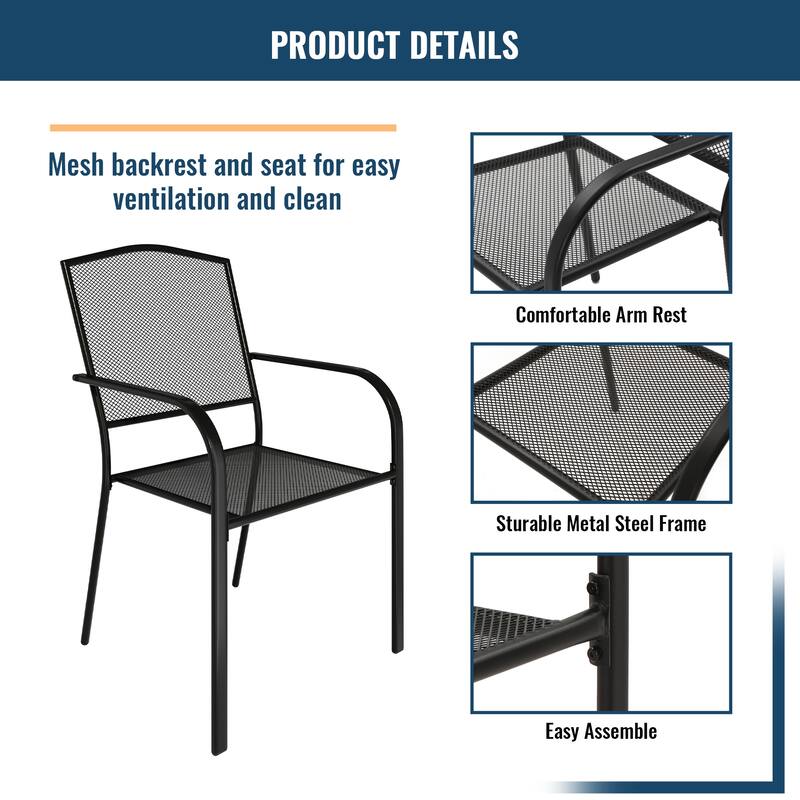 5PCS Patio Dining Set with Steel Table and Mesh Chairs