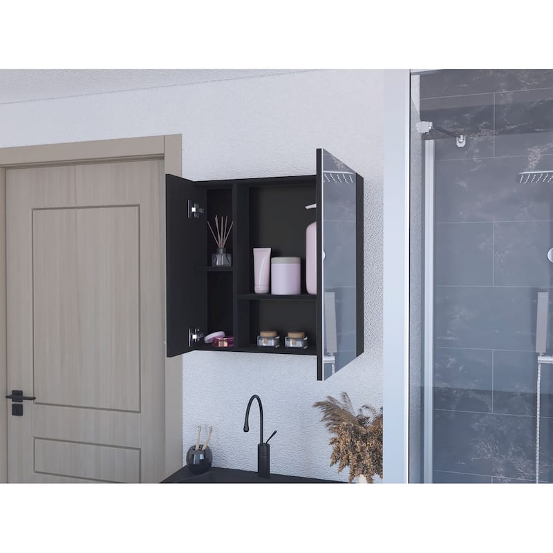 Prague 23.6" W x 23.6" H Mirror Medicine Cabinet, Single Door with 4 Interior Shelves for Bathroom Storage