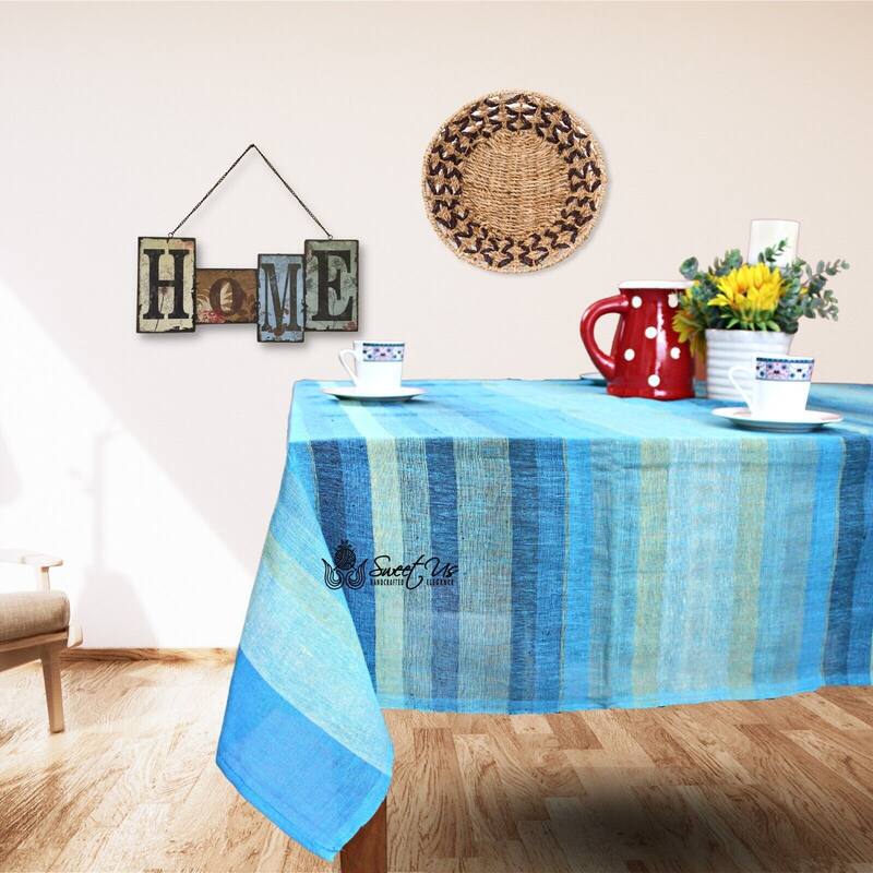 Striped Light weight Cotton Tablecloth Rectangle Red Blue Green - 85 x 100 inches - Blue 85 x 100