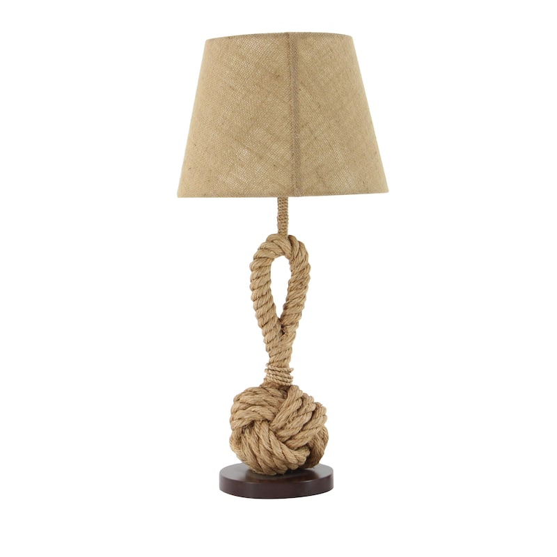 Brown Jute Rope Twisted Rope Room Floor or Table Lamp with Cream Linen Shade