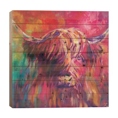 Rainbow Cow Print On Wood by Sue Gardner - Multi-Color