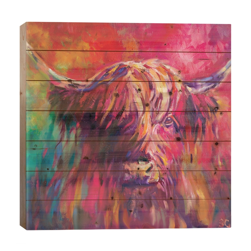 Rainbow Cow Print On Wood by Sue Gardner - Multi-Color