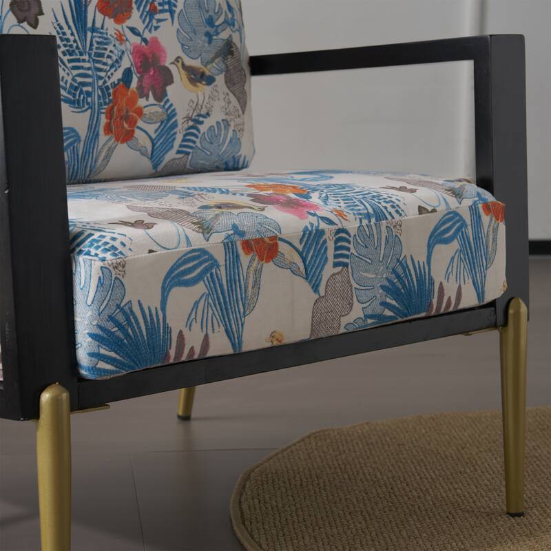Velvet Upholstered Accent Armchair with Gold Metal Legs, Rubberwood Frame, and Adjustable Pillow Back