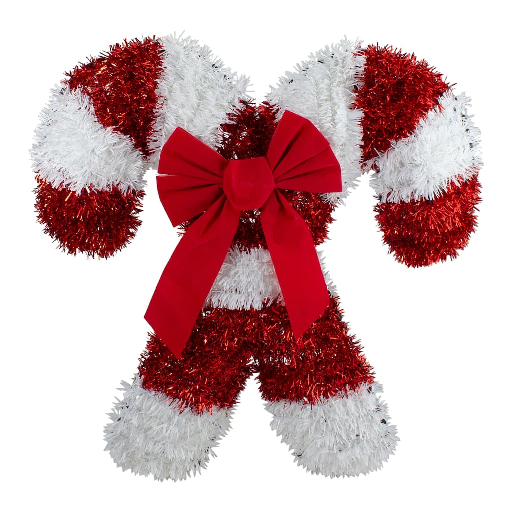 19 -Inch Tinsel Candy Cane Christmas Window Decoration - Unlit - 19"