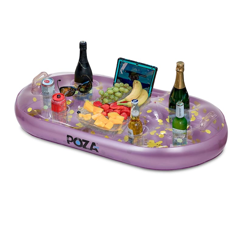 POZA Inflatable Purple Gold Floating Cooler Filled w/ Sparkly Confetti - 39×23 Inch