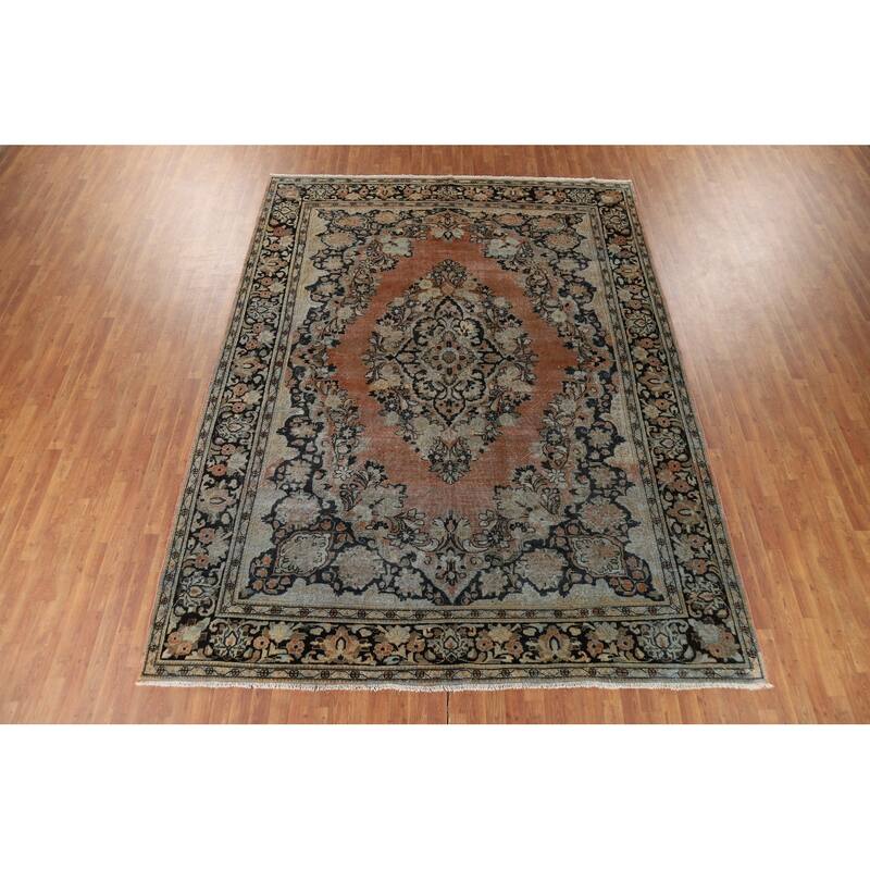 Floral Mahal Antique Persian Area Rug Hand-Knotted Wool Carpet - 9'1" x 12'2"