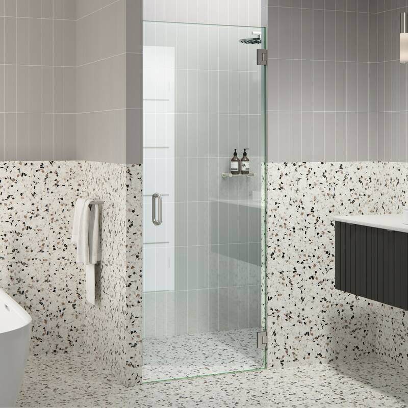 26.75 in. W x 78 in. H Fully Frameless Hinged Shower Door - Width Adj 27.125 - 28.525