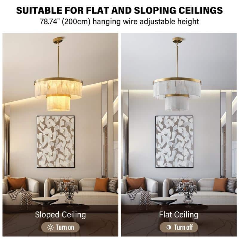 Elegant layered alabaster chandelier with natural stone panels