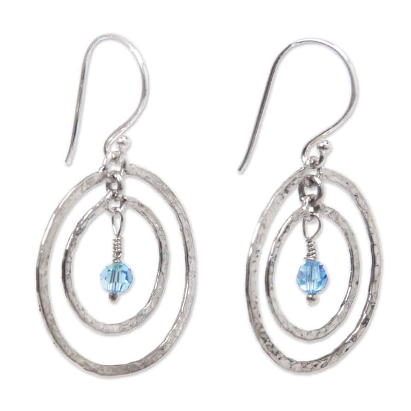 NOVICA Handmade Sterling Silver Blue Halo Earrings (Indonesia) - 1.6*1