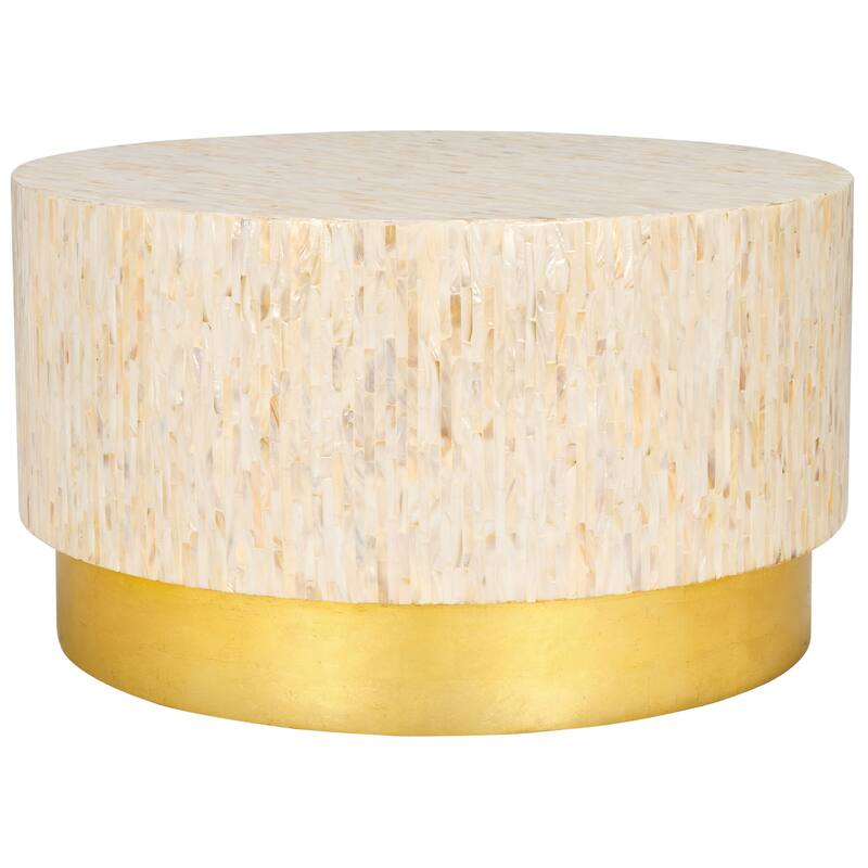 SAFAVIEH Darinka Light Pink Round Coffee Table - 29.9" W x 29.9" L x 16.9" H - 30Wx30Dx17H - Shell/Gold
