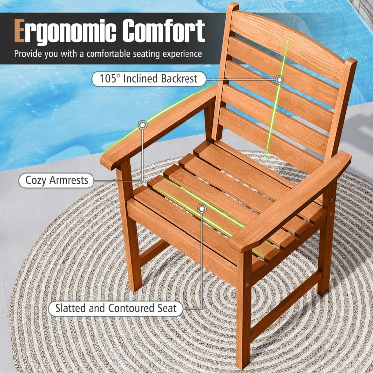 Natural Wood Patio Armchairs Set of 2 with Ergonomic Backrest and Slatted Seat - 26" x 24" x 36"