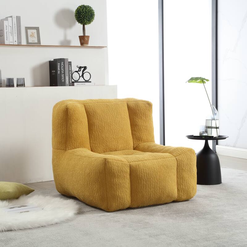 Fluffy Bean Bag Chair with Memory Foam and Ottoman, Super Soft Velvet Bean Bag for Adults & Kids, Comfortable Lazy Sofa