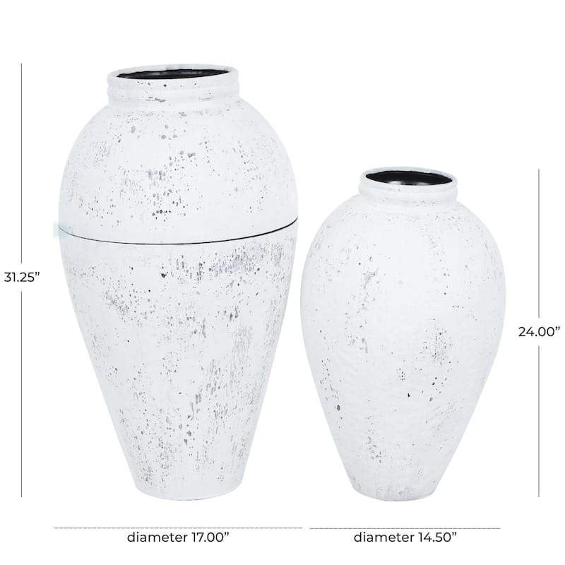 Metal Tall Distressed Pot Floor Vase - Set of 2 White - Roche River Decor