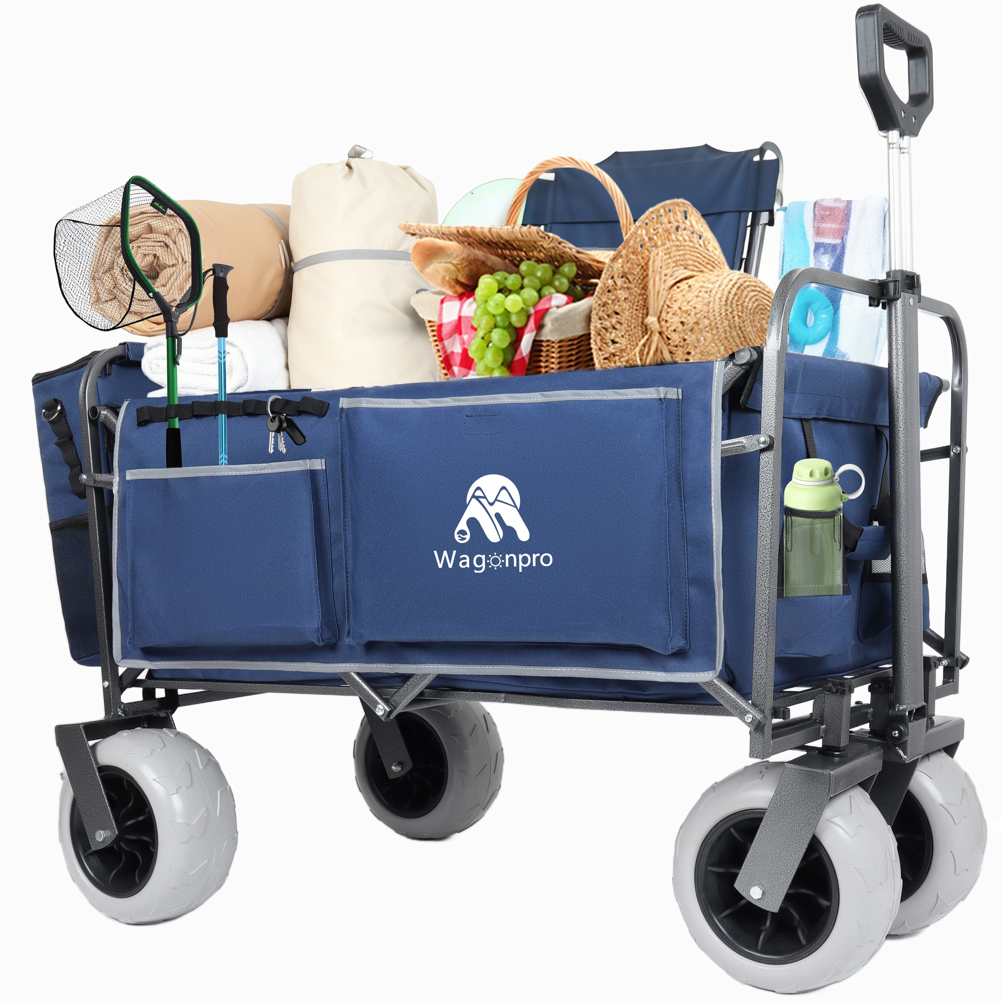 Beach Wagon with Big Wheels for Sand 500lbs capacity - All Terrain Steel Frame Utility Cart with 9" Pneumatic Tires