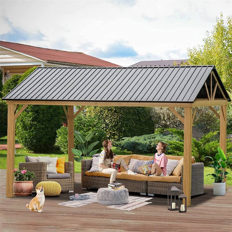 14 Ft. W x 12 Ft. D Wooden-coated Aluminum Patio Gazebo