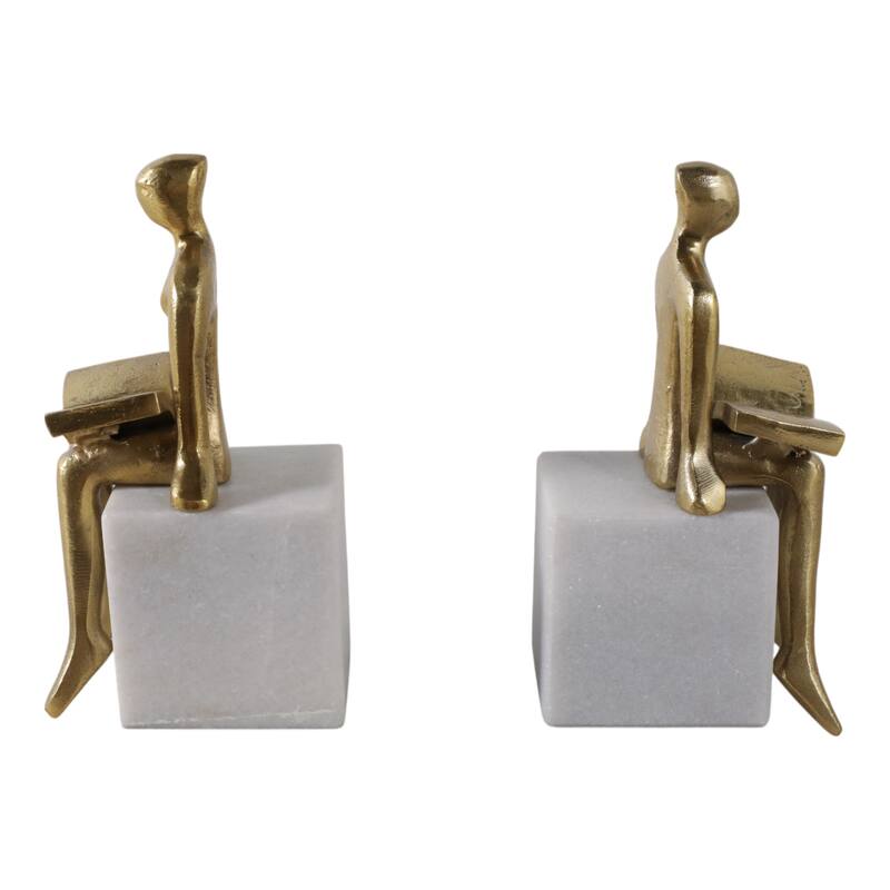 Metal Decorative Bookends Modern Seated Figurine (Set of 2) - 8" White - 7.5"