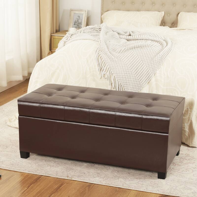 Adeco 40" Faux Leather Storage Ottoman Bench with Tufted Button - 40"X18.8"X16.5"