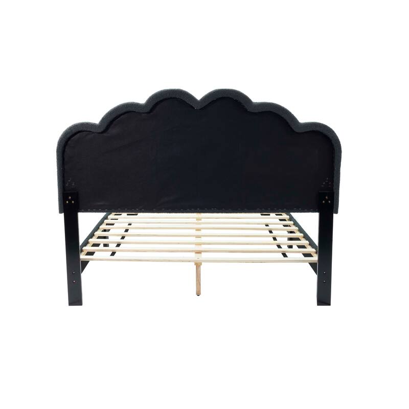 Queen Wool Fabric Platform Bed with LED Headboard & Floral Design