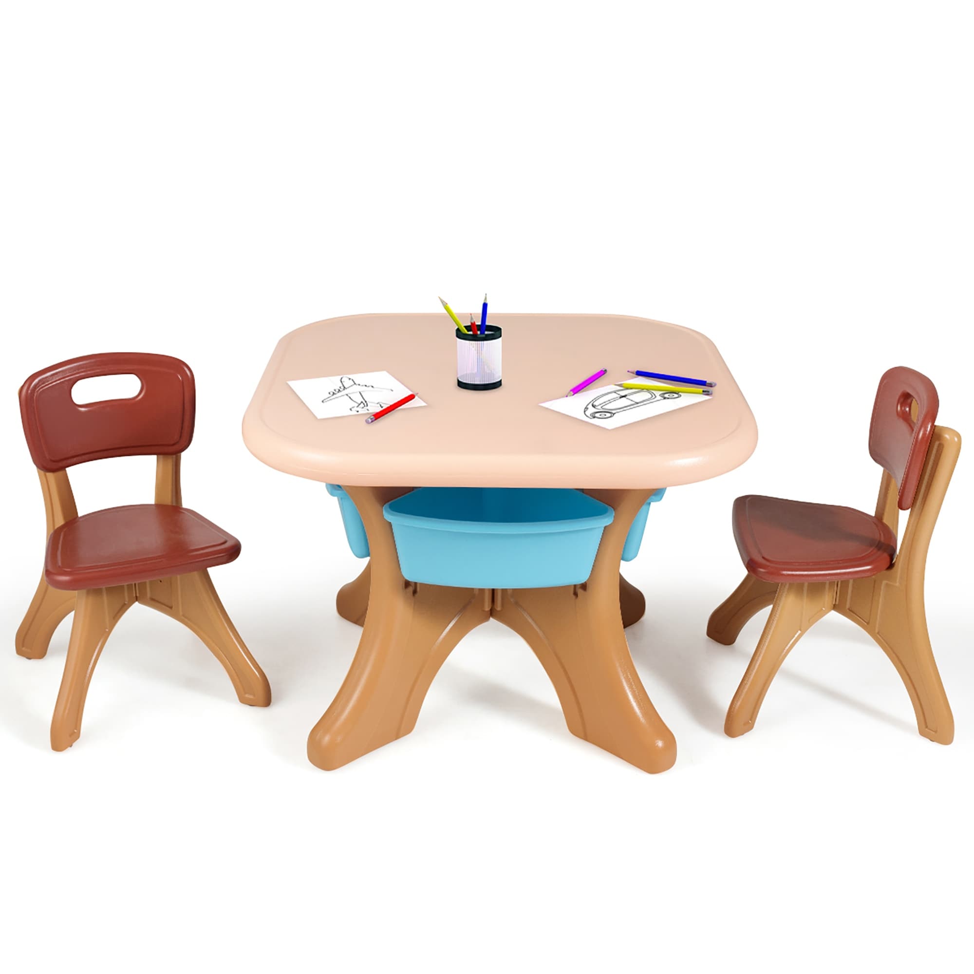 Gdlf Kids Art Table and 2 Chairs, Wooden Drawing Desk, Activity & Crafts, Children's Furniture, 42x23
