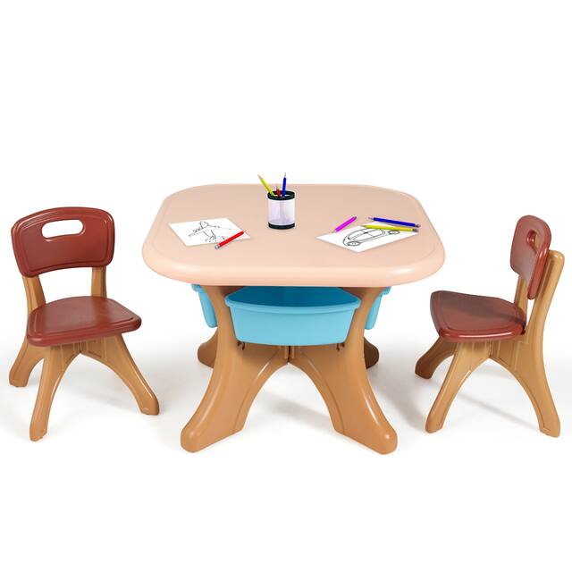 Kids Table and 2 Chair Set Children Activity Art Table Set - Espresso