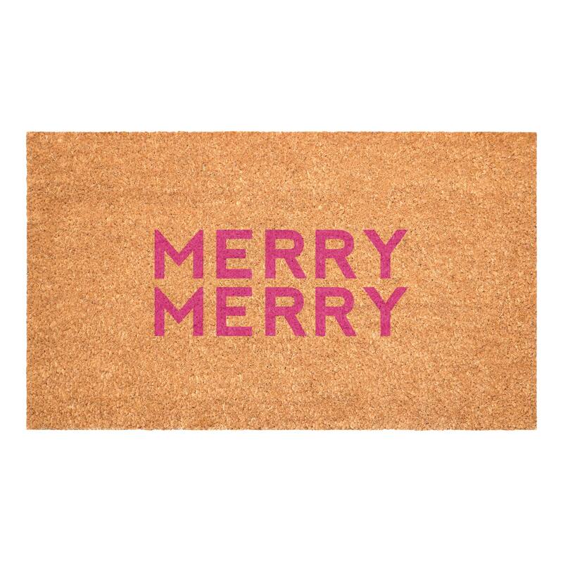 HomeRoots 24" X 36" Brown And Pink Christmas Outdoor Coir Door Mat - 24.00' X '36.00