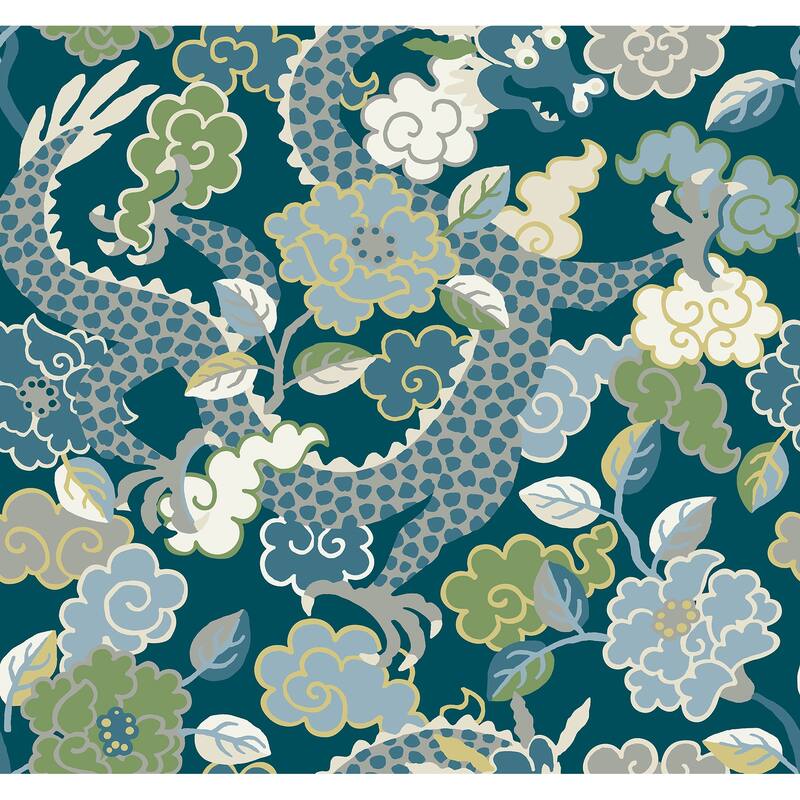 A-Street Prints Yanci Teal Dragon Wallpaper