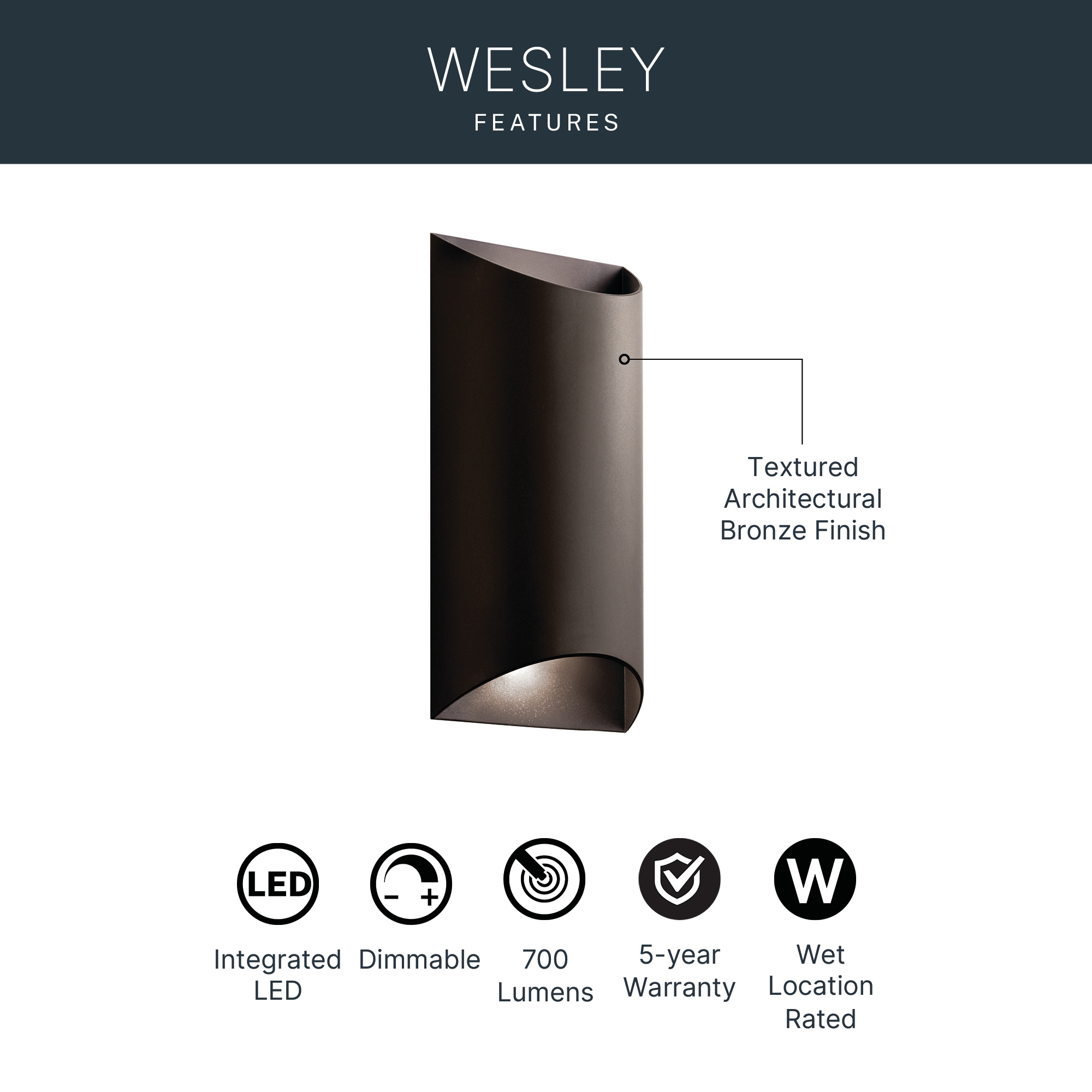 Kichler Lighting Wesley Collection 2-light Textured Architectural Bronze Outdoor Wall Sconce