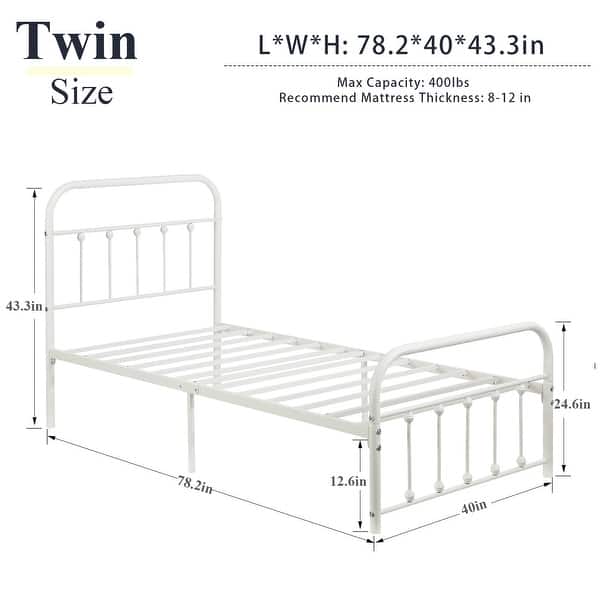 dimension image slide 0 of 3, VECELO Modern Metal Platform Kids Bed Frame,Twin Size Bed Set of 2