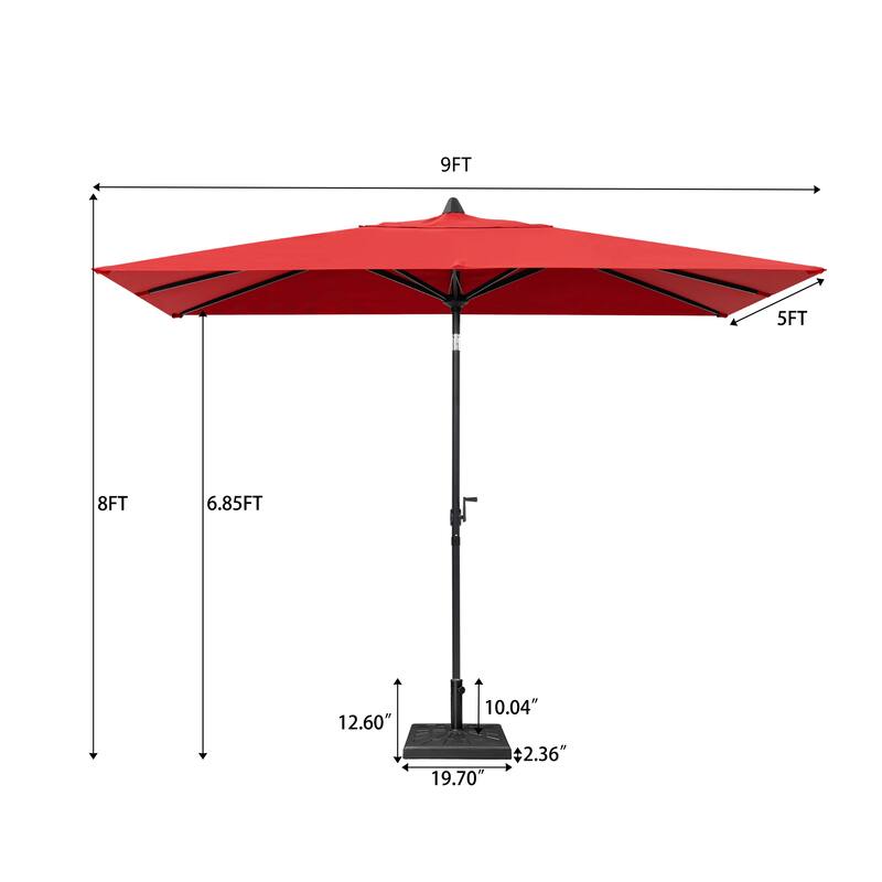 Crestlive Products 9 x 5 FT Patio Outdoor Rectangular Market Umbrella with Base