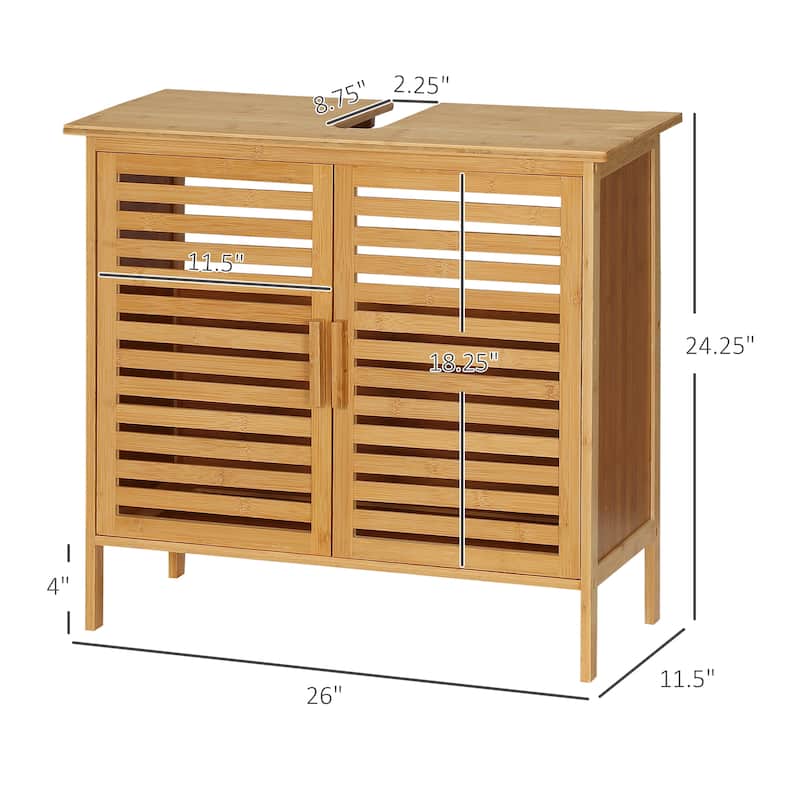 Bamboo Under Sink Cabinet with 2 Slatted Doors, Freestanding Bathroom Sink Cabinet Space Saver Organizer