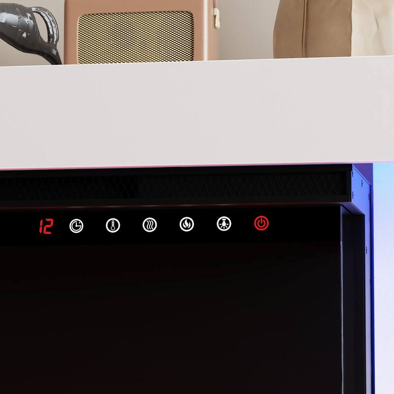 Modern Electric Fireplace TV Stand, High Gloss White Console, 40" LED Insert