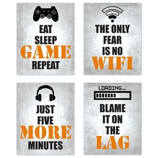 Sweet Jojo Designs Video Game Themed Boy Girl Gender Neutral Wall Decor Art Prints (Set of 4) Orange Black White Retro Game Room