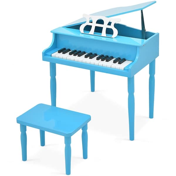 slide 2 of 10, Gymax 30-Key Classic Baby Grand Piano Toddler Toy Wood w/ Bench & Blue