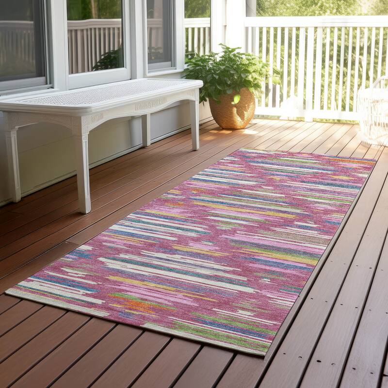 Machine Washable Indoor/ Outdoor Modern Trellis Chantille Rug - Blush - 2'3" x 7'6"