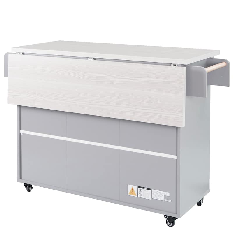Kitchen Island with Trash Can Storage Cabinet, Rolling Kitchen Island on Wheels with Adjustable Shelf, Drop Leaf & Drawer