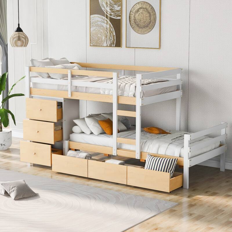 Twin over Twin Loft Bunk Bed with Drawers and Ladder - Natural