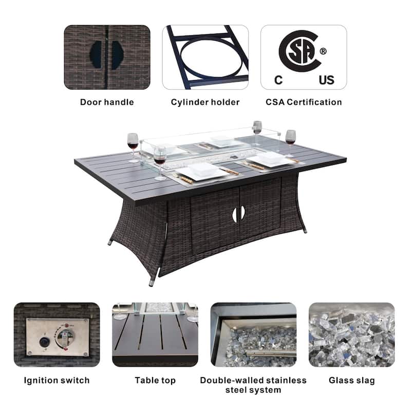 7-Piece Outdoor Sofa with Aluminium table top Fire Pit Set