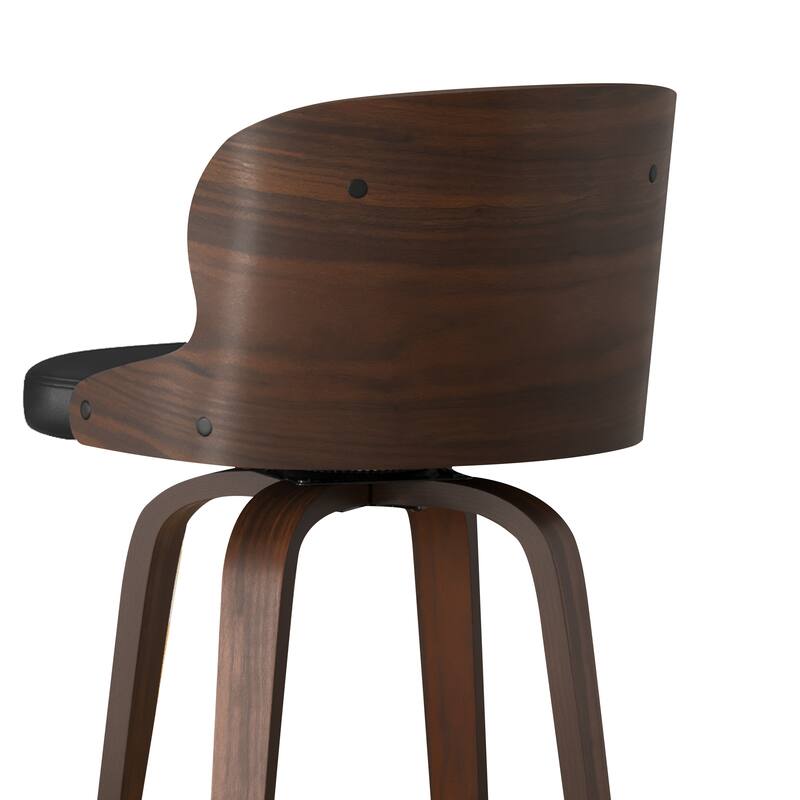 26 in. Counter Height Stool, Wooden Swivel Barstool PU Leather with Low Back