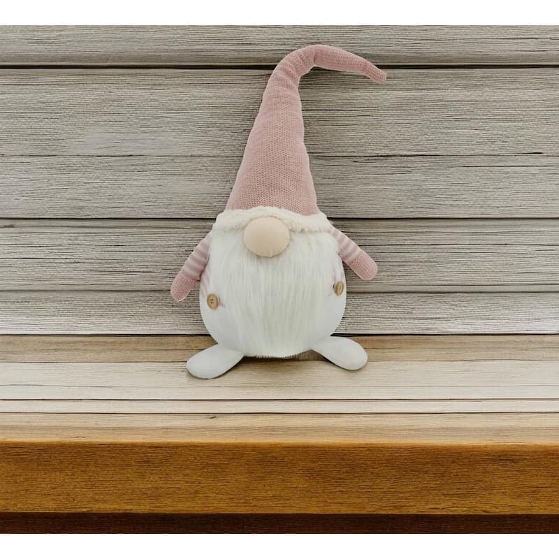 HomeRoots 29" Pink And White Fabric Christmas Standing Gnome Tabletop Sculpture - 10.5" W x 14" D x 29.25" H