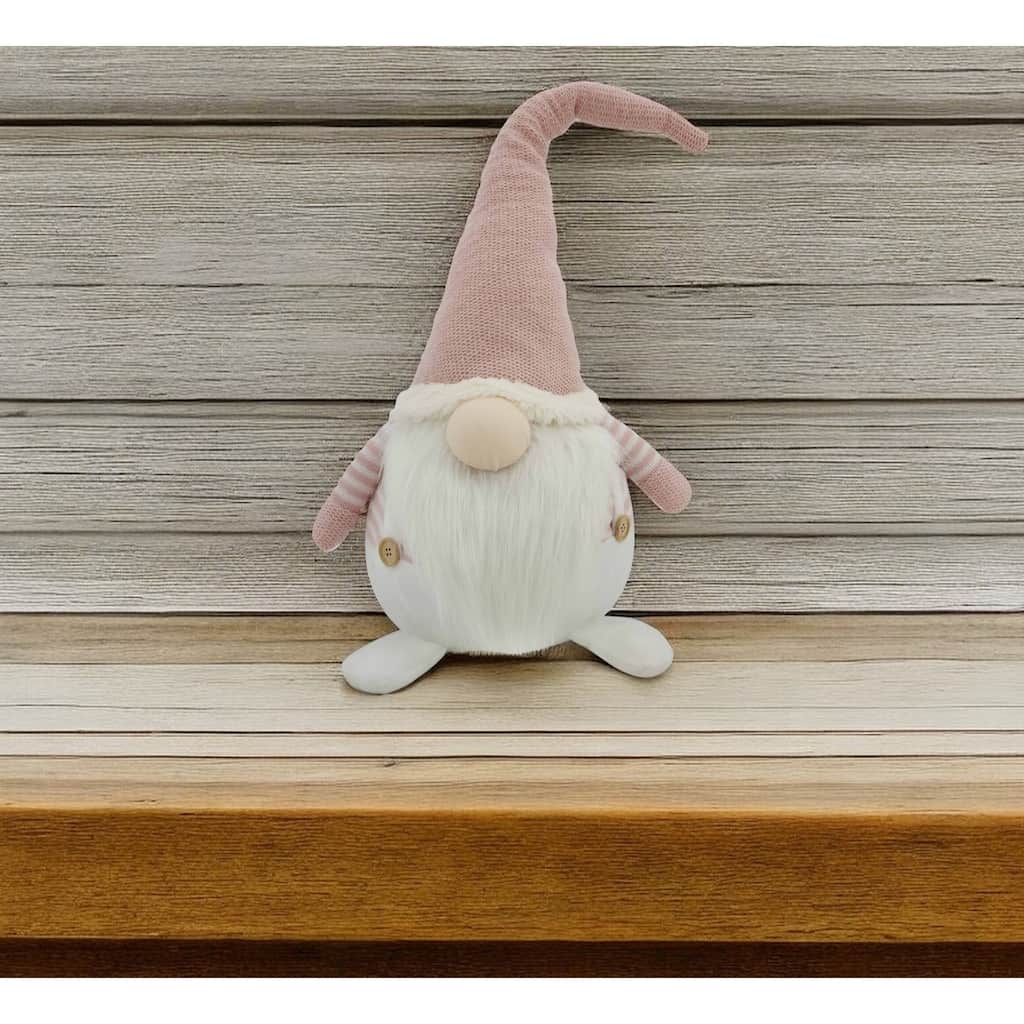 HomeRoots 29" Pink And White Fabric Christmas Standing Gnome Tabletop Sculpture - 10.5" W x 14" D x 29.25" H