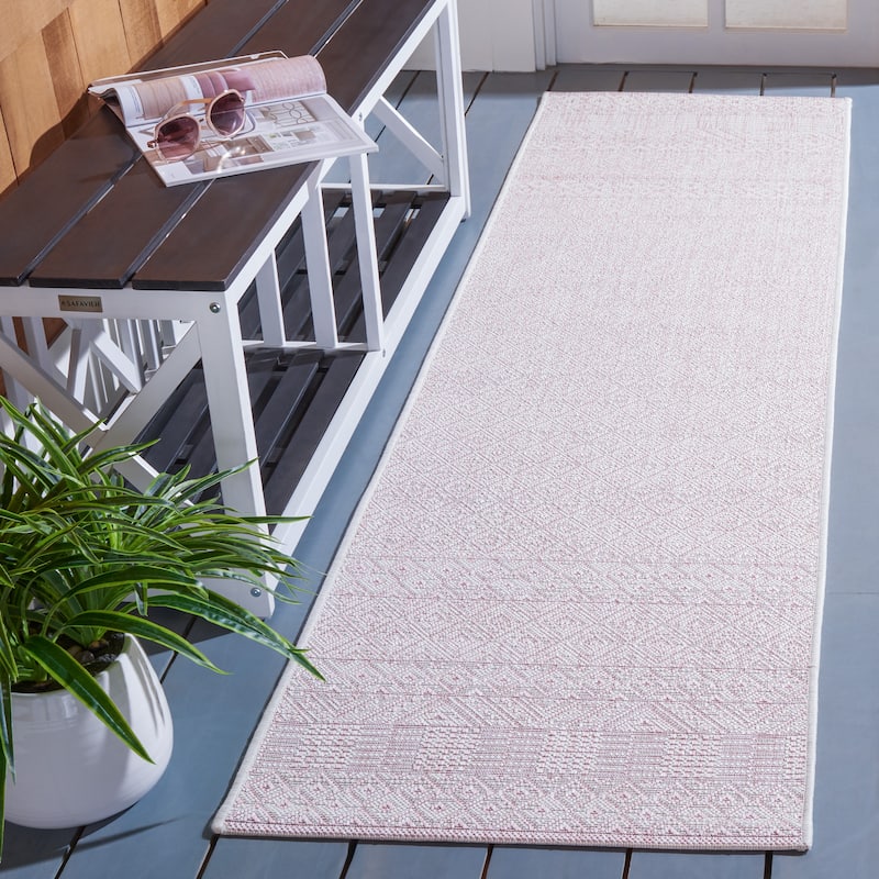 SAFAVIEH Courtyard Terezija Indoor/ Outdoor Waterproof Patio Backyard Rug - 2'3" x 8' Runner - Ivory/Soft Pink