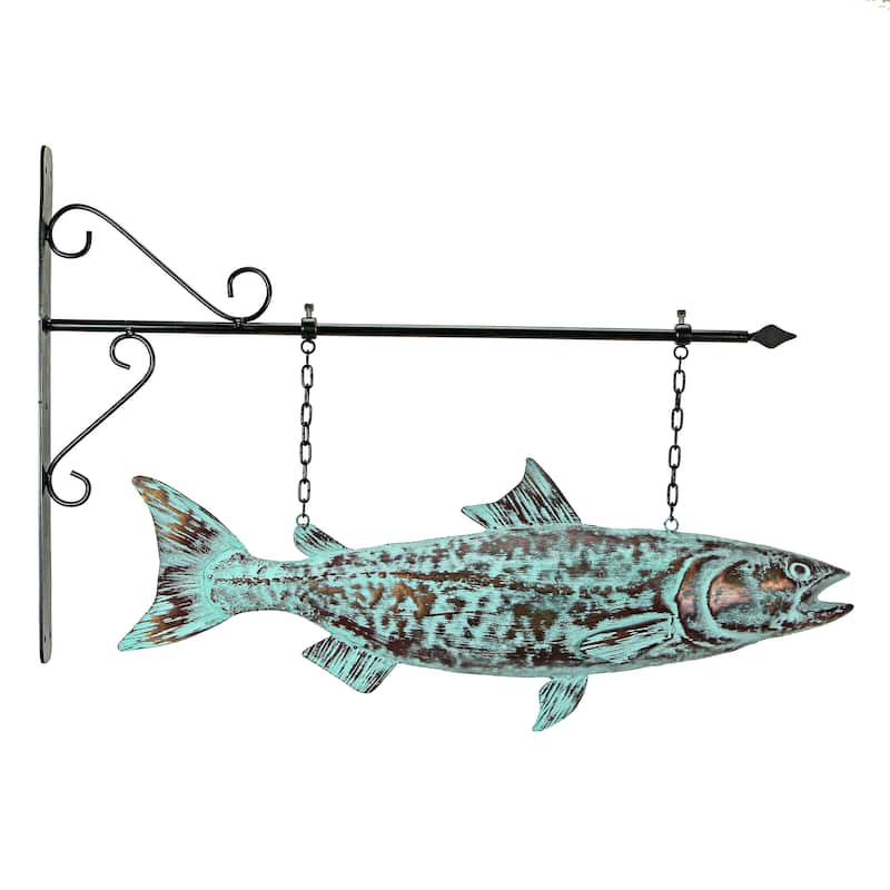 Metal Verdigris Copper Salmon Wall Bracket Hanging Sculpture