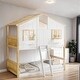 preview thumbnail 1 of 28, Twin over Twin House Bunk Bed with Roof, Window Box and Door Antique White