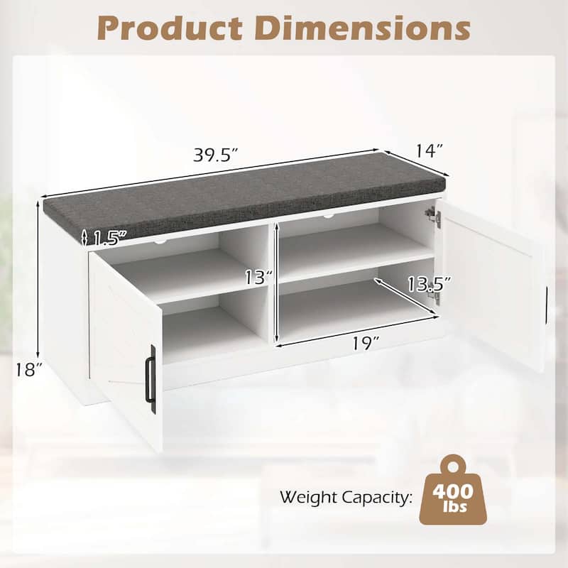 Costway Shoe Bench Farmhouse Shoe Rack Organizer with Cushion 2 Doors - See Details