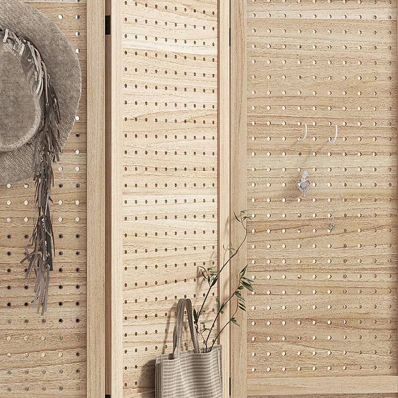 HOMCOM 6 Panel Room Divider, 5.6' Tall Indoor Portable Wood Folding Privacy Screen with Hook Holes