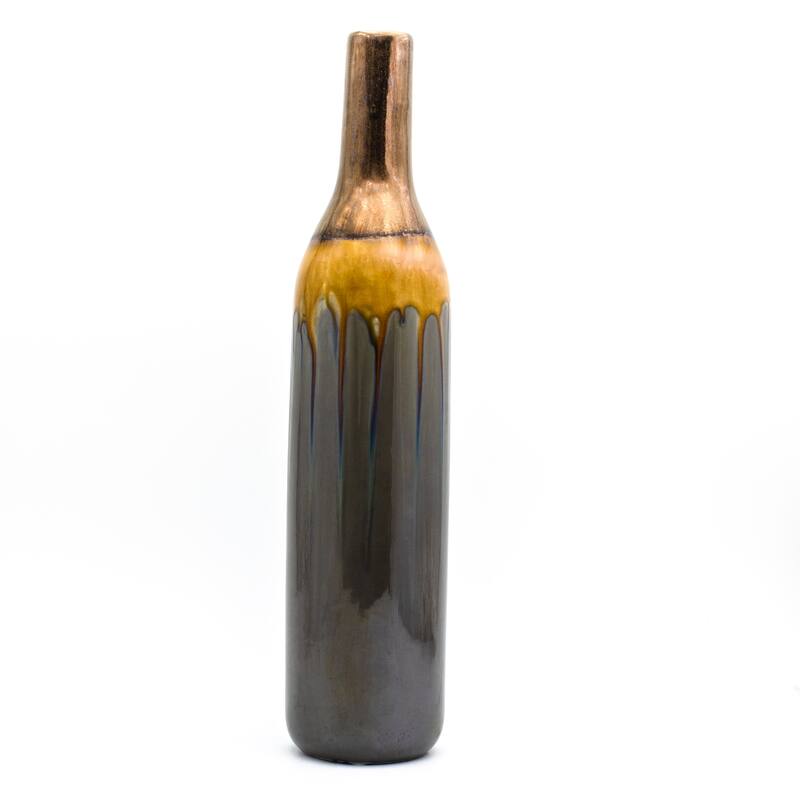 Euro Ceramica Patina Metallic Ombre Stoneware 19" Sienna Bottle Vase