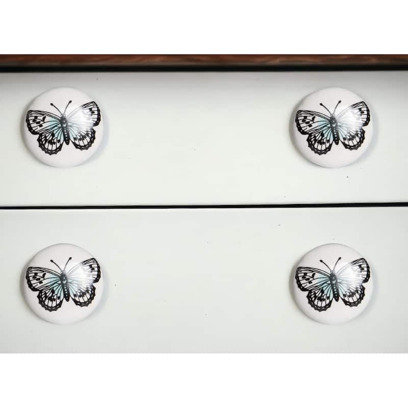 HomeRoots Set of Twelve Black And White Botanical Ceramic Drawer Pull Knobs - 1.5" x 1.5" x 1.5"