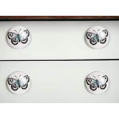 HomeRoots Set of Twelve Black And White Botanical Ceramic Drawer Pull Knobs - 1.5" x 1.5" x 1.5"